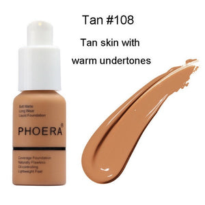 PHOERA Foundation Makeup 30ml Soft Matte Long Wear Oil Control Concealer Liquid Foundation Cream Fashion Womens maquillage